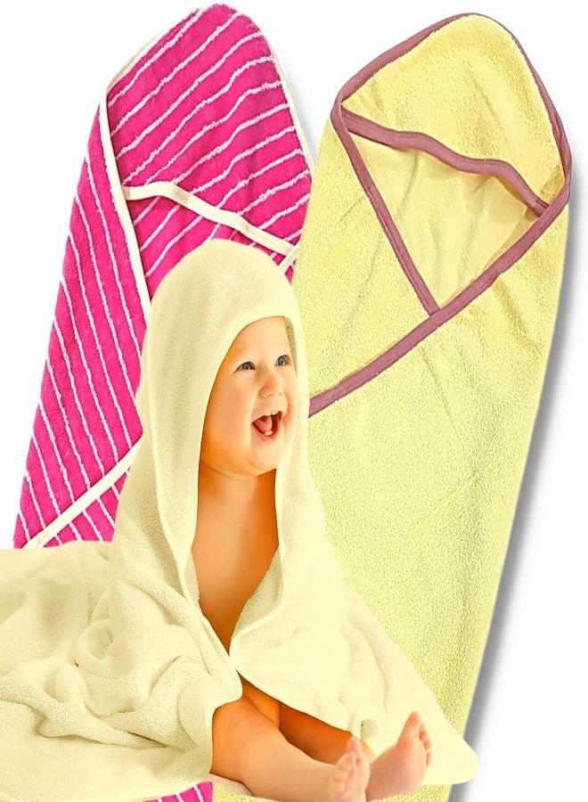 TuddyBuddy 100% Cotton Hooded Terry Towel for Babies/Super Soft Bath Towel for 0 Months - 2 Years Baby - Ideal for Newborn Babies - (Pack of 2 - Yellow & Pink Stripes) - Image 2