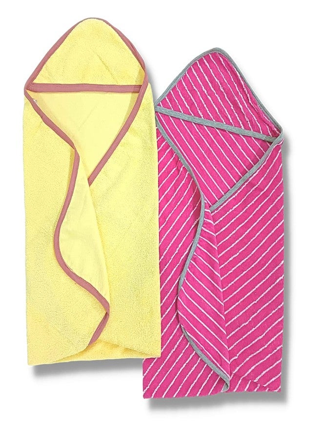 TuddyBuddy 100% Cotton Hooded Terry Towel for Babies/Super Soft Bath Towel for 0 Months - 2 Years Baby - Ideal for Newborn Babies - (Pack of 2 - Yellow & Pink Stripes) - Image 4