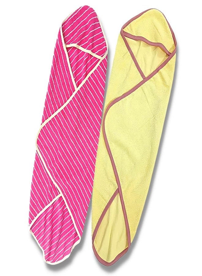 TuddyBuddy 100% Cotton Hooded Terry Towel for Babies/Super Soft Bath Towel for 0 Months - 2 Years Baby - Ideal for Newborn Babies - (Pack of 2 - Yellow & Pink Stripes) - Image 3