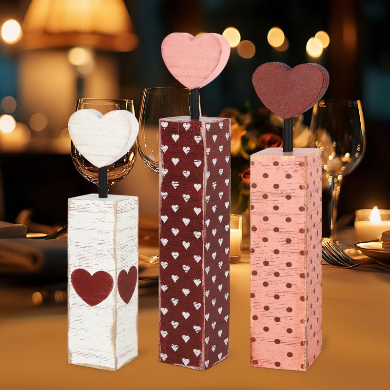 Sereliy Valentine's Day Table Decorations 3 PCS Red Heart Tiered Tray Decor Wooden Rustic Valentine's Day Decor for Wedding Party Supplies (Candle.B) - Image 5