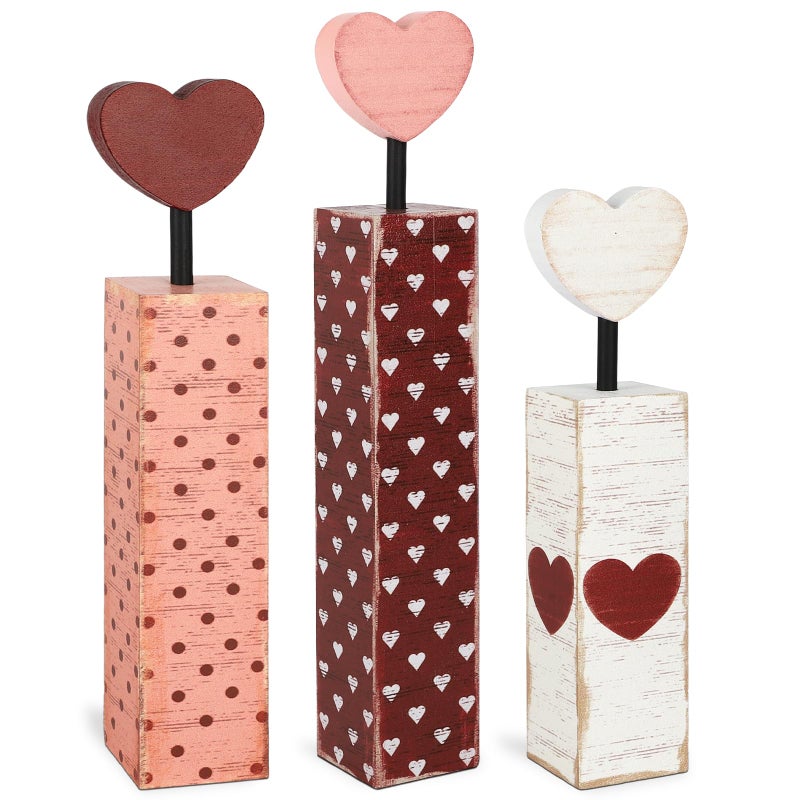 Sereliy Valentine's Day Table Decorations 3 PCS Red Heart Tiered Tray Decor Wooden Rustic Valentine's Day Decor for Wedding Party Supplies (Candle.B) - Image 1