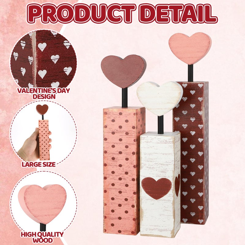 Sereliy Valentine's Day Table Decorations 3 PCS Red Heart Tiered Tray Decor Wooden Rustic Valentine's Day Decor for Wedding Party Supplies (Candle.B) - Image 3