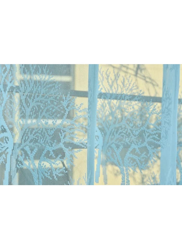 Honger Honger Polyester Decorative Semi Transparent Tree Design Heavy Tissue Net Pack of 1 Pecs Curtain for Aqua Color 7 Feet Door Curtain  - Image 2