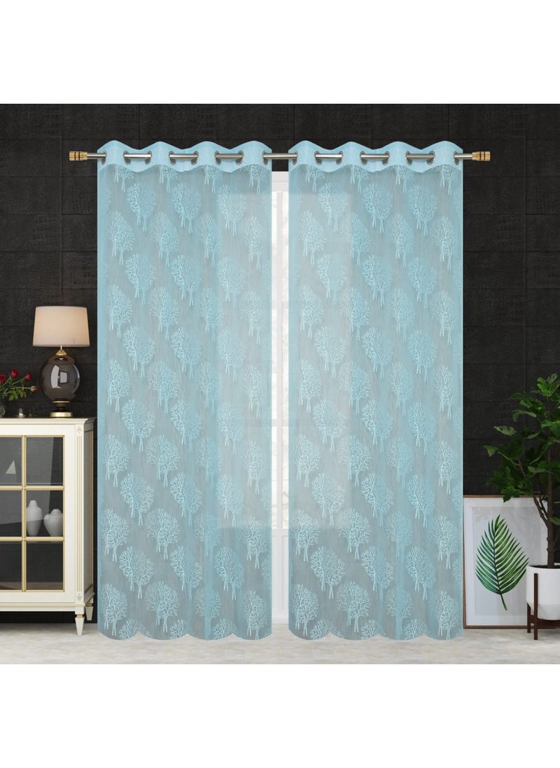 Honger Honger Polyester Decorative Semi Transparent Tree Design Heavy Tissue Net Pack of 1 Pecs Curtain for Aqua Color 7 Feet Door Curtain  - Image 3