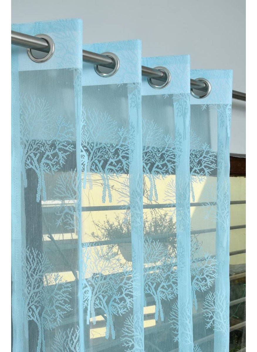 Honger Honger Polyester Decorative Semi Transparent Tree Design Heavy Tissue Net Pack of 1 Pecs Curtain for Aqua Color 7 Feet Door Curtain  - Image 1