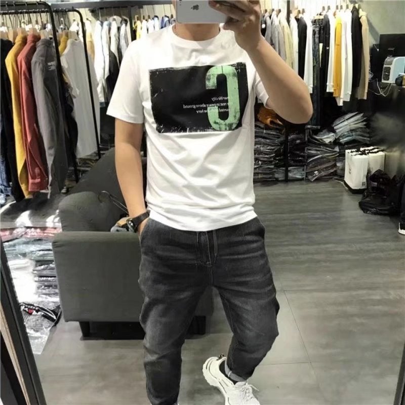 Men's New Short-sleeved T-shirt Men's Alphabet Personalized Fashion Slim-fit Fashionable Brand Fresh and Trendy All-match T-shirt Plus Size - Image 3
