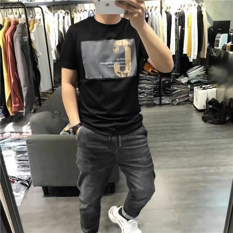 Men's New Short-sleeved T-shirt Men's Alphabet Personalized Fashion Slim-fit Fashionable Brand Fresh and Trendy All-match T-shirt Plus Size - Image 1