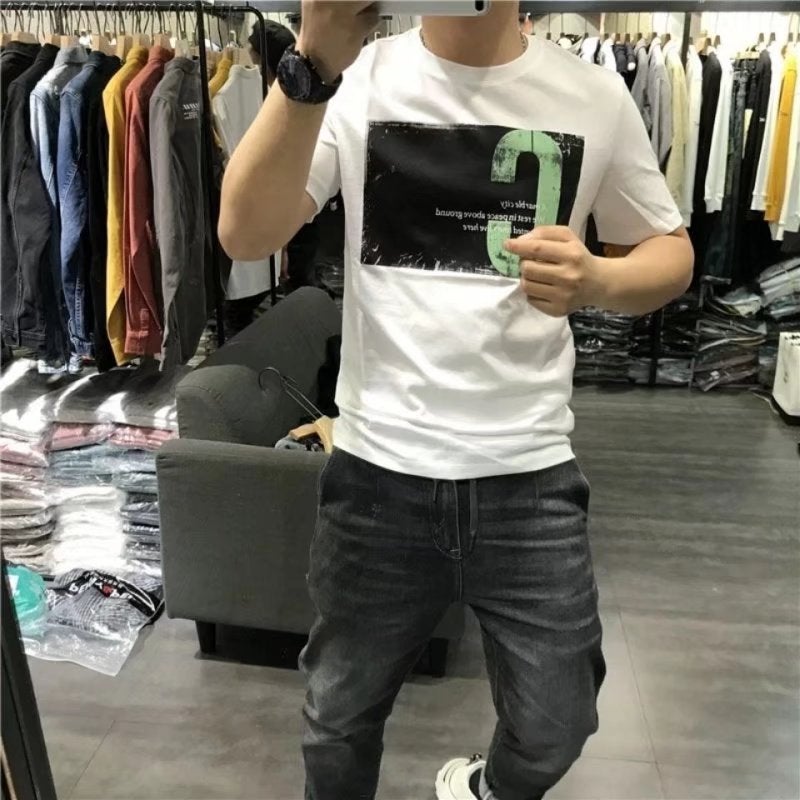 Men's New Short-sleeved T-shirt Men's Alphabet Personalized Fashion Slim-fit Fashionable Brand Fresh and Trendy All-match T-shirt Plus Size - Image 4