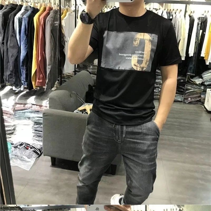 Men's New Short-sleeved T-shirt Men's Alphabet Personalized Fashion Slim-fit Fashionable Brand Fresh and Trendy All-match T-shirt Plus Size - Image 5