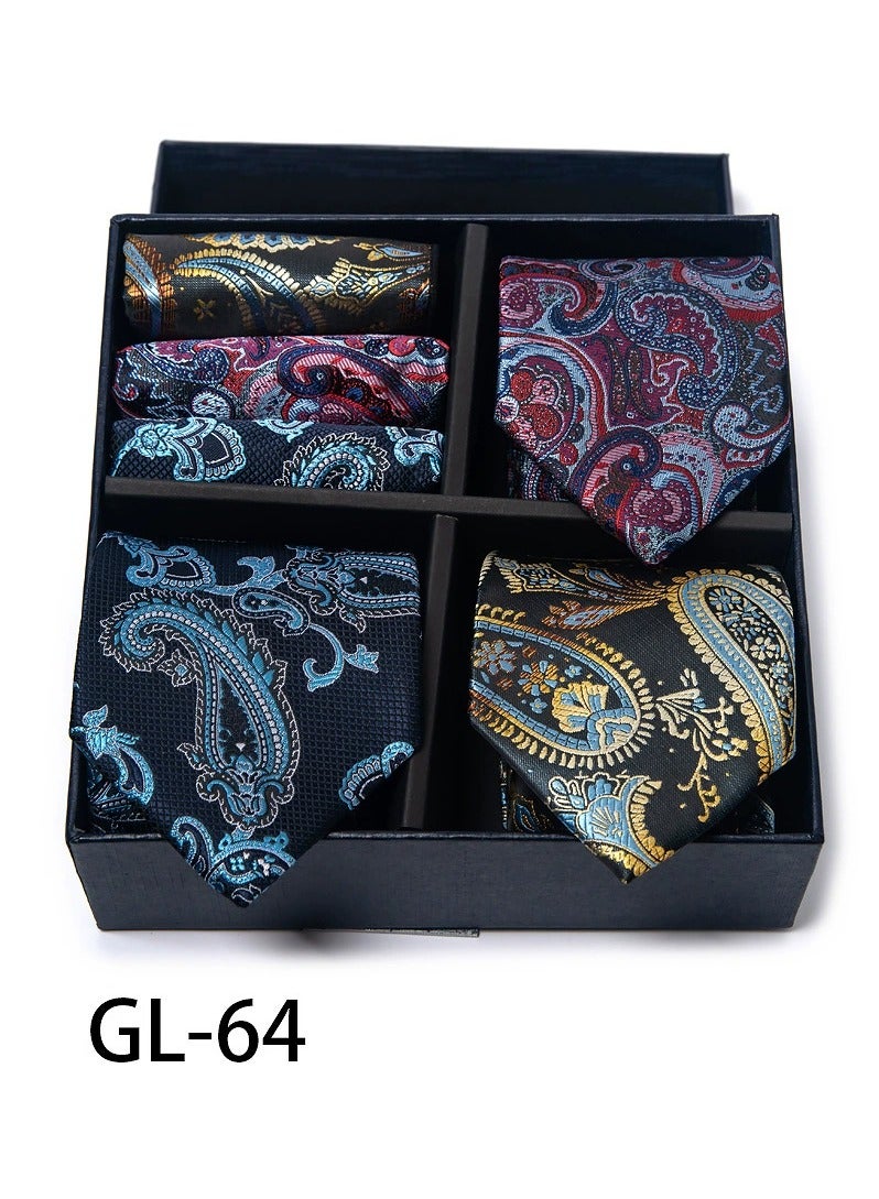 6pcs men's gift box set 3 ties 3 chest scarves fashion business tie square scarf set