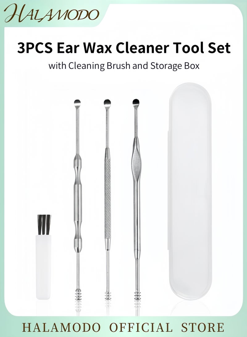 HALAMODO 3 Pcs Ear Wax Removal Kit Stainless Steel Spiral Ear Cleaner Professional Ear Care Tool 360掳 Spiral Ear Massager with Storage Box  - Image 1