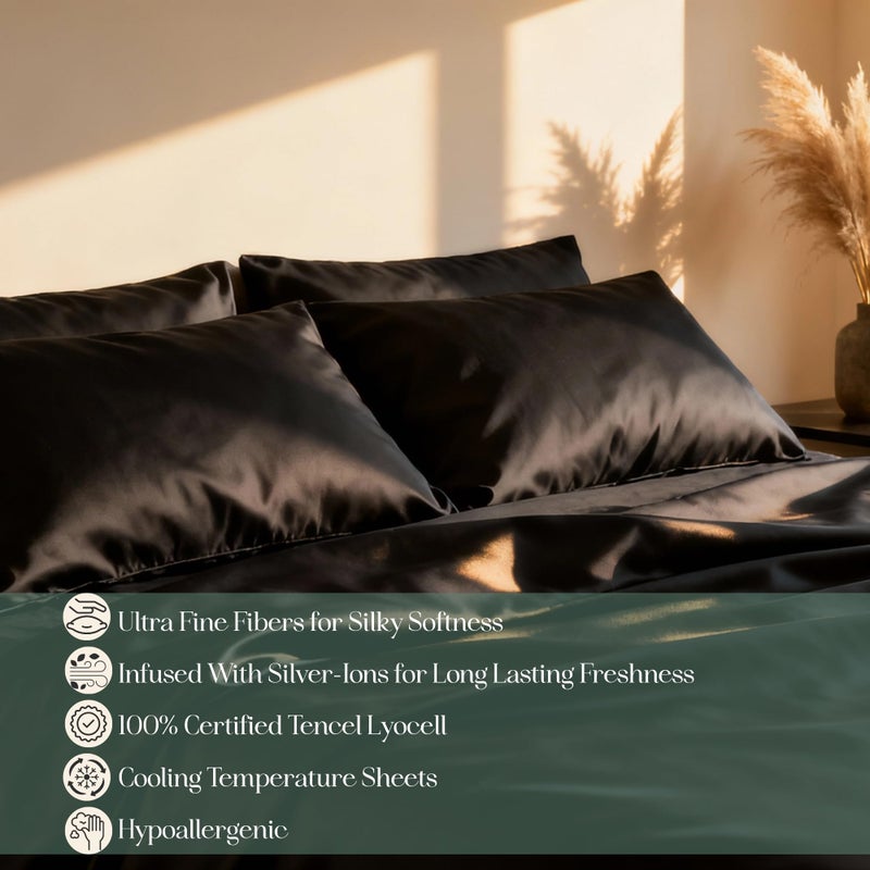 CASILVA Eucalyptus Sheets - Infused with Silver for Anti-Odor, Softer Than Silk Fibers, More Cooling Than Cotton - Perfect for Hot Sleepers & Sensitive Skin - 100% Tencel Lyocell - King Sheet Set - Image 2