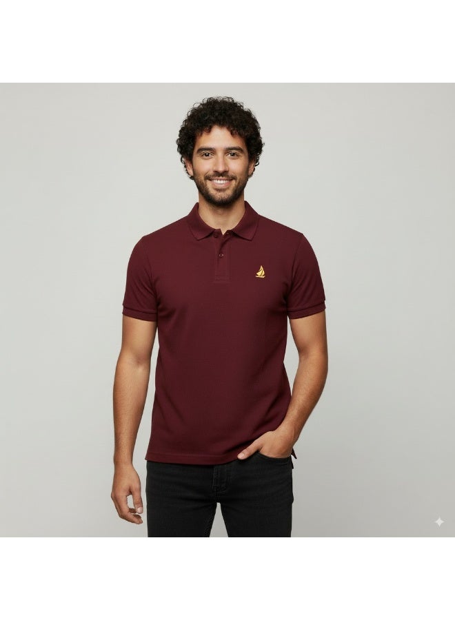 Ethic Solutions Polo T-Shirt for Men – Premium Cotton Short Sleeve Casual with Embroidered Logo Summer Collar Shirts Button Solid Color – L - Maroon - Image 1