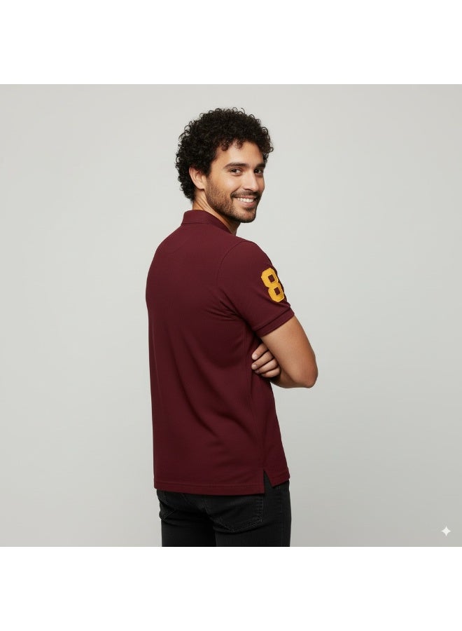 Ethic Solutions Polo T-Shirt for Men – Premium Cotton Short Sleeve Casual with Embroidered Logo Summer Collar Shirts Button Solid Color – L - Maroon - Image 3