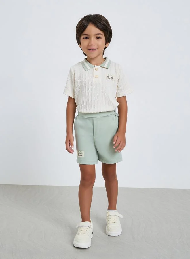 Styli Boys Textured Polo T-Shirt and Woven Shorts Set
