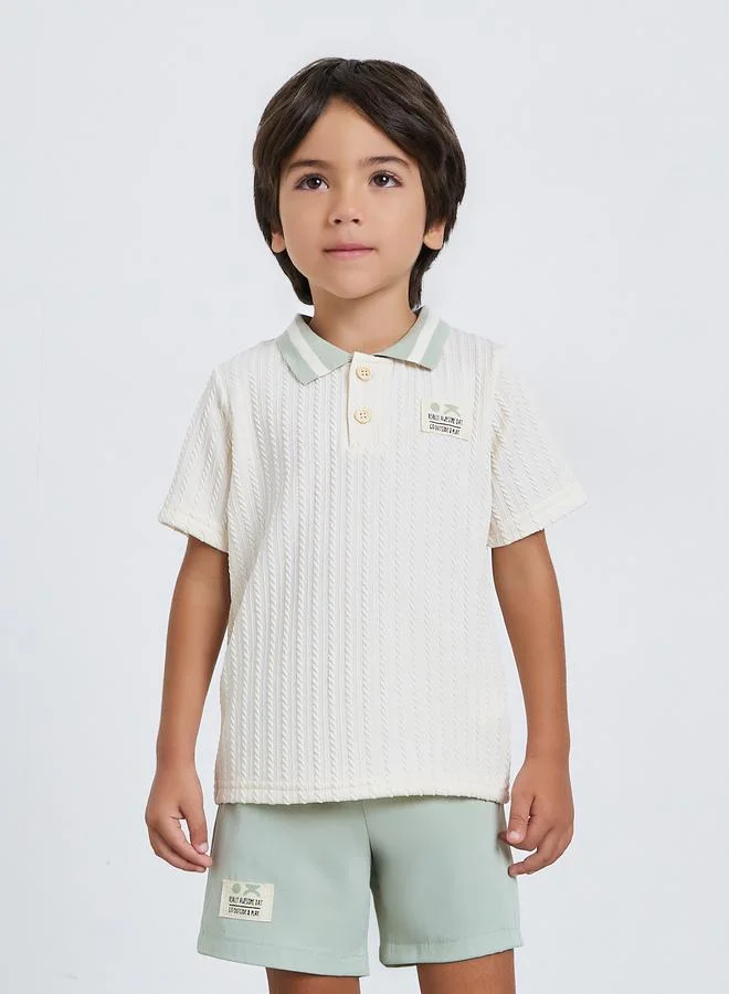 Styli Boys Textured Polo T-Shirt and Woven Shorts Set
