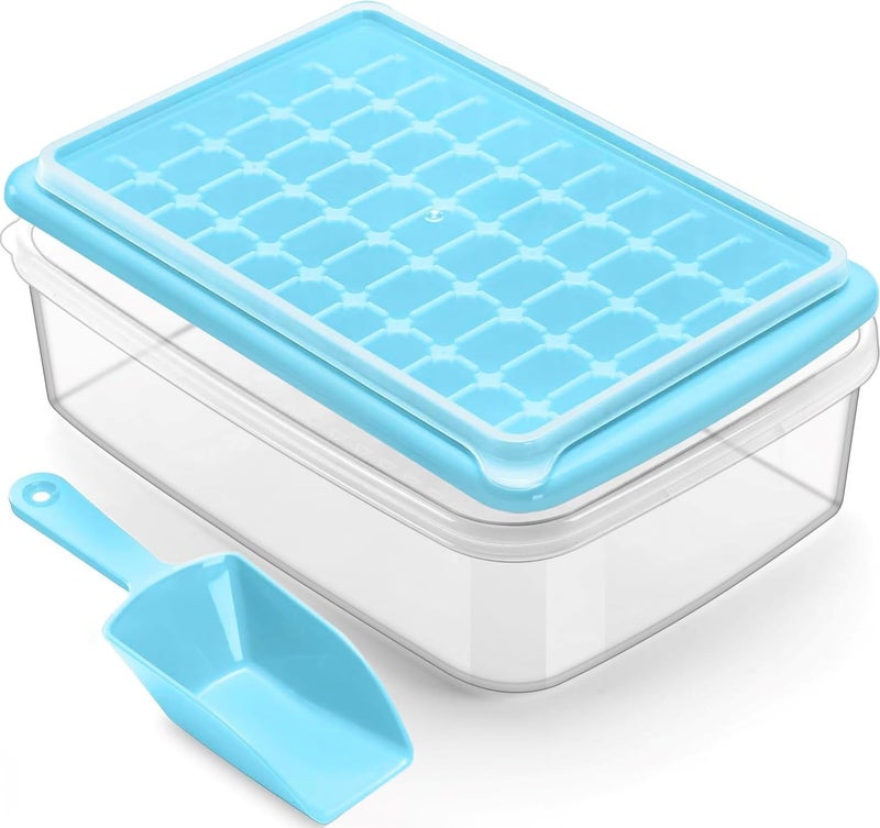 ARTLEO Ice Cube Tray with Lid and Bin for Freezer Easy Release 55 Trapezium Ice Cube Tray with Cover Storage Container Scoop Flexible Durable Plastic Nugget Ice Cube Mold  Bucket BPA Free