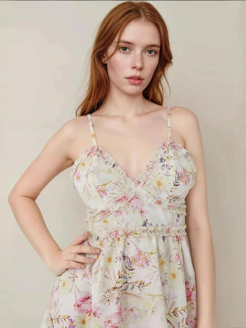 زوبعة فستان ماكسي بياقة على شكل حرف  بنقشة الزهور