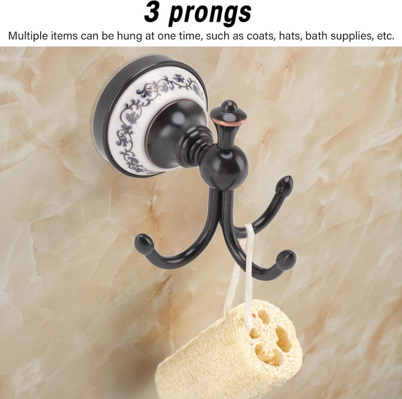 Wall Mounted Coat Hook, 3 Prong Retro Look Hanging Towel Hook, Blue and White Porcelain Pattern, Resistance Wall Hook for Bathroom Bedroom Kitchen Entrance - Image 5