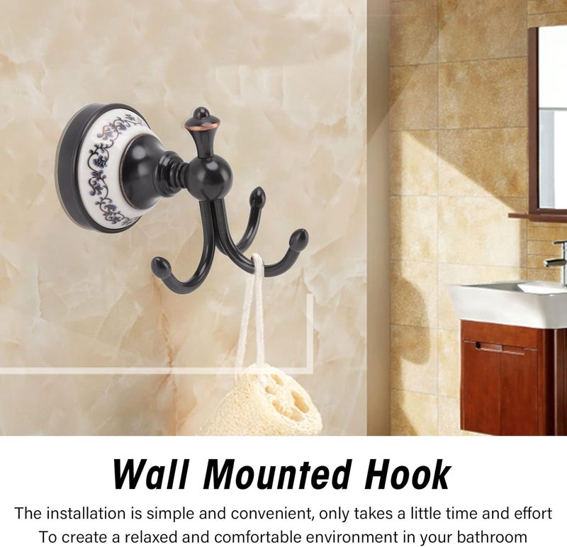 Wall Mounted Coat Hook, 3 Prong Retro Look Hanging Towel Hook, Blue and White Porcelain Pattern, Resistance Wall Hook for Bathroom Bedroom Kitchen Entrance - Image 4
