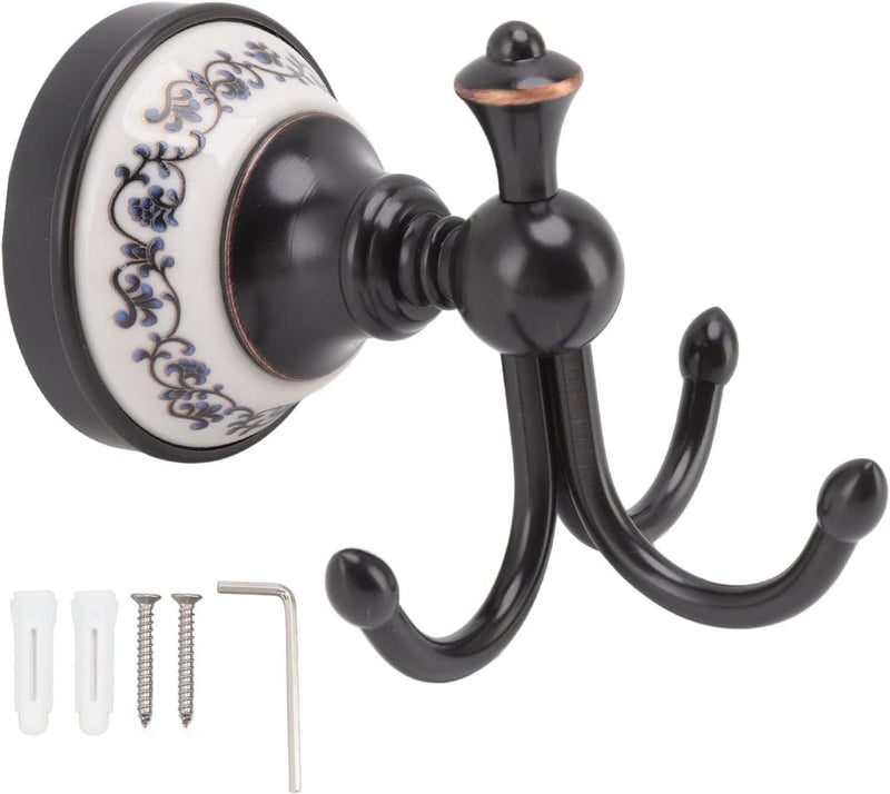Wall Mounted Coat Hook, 3 Prong Retro Look Hanging Towel Hook, Blue and White Porcelain Pattern, Resistance Wall Hook for Bathroom Bedroom Kitchen Entrance - Image 1