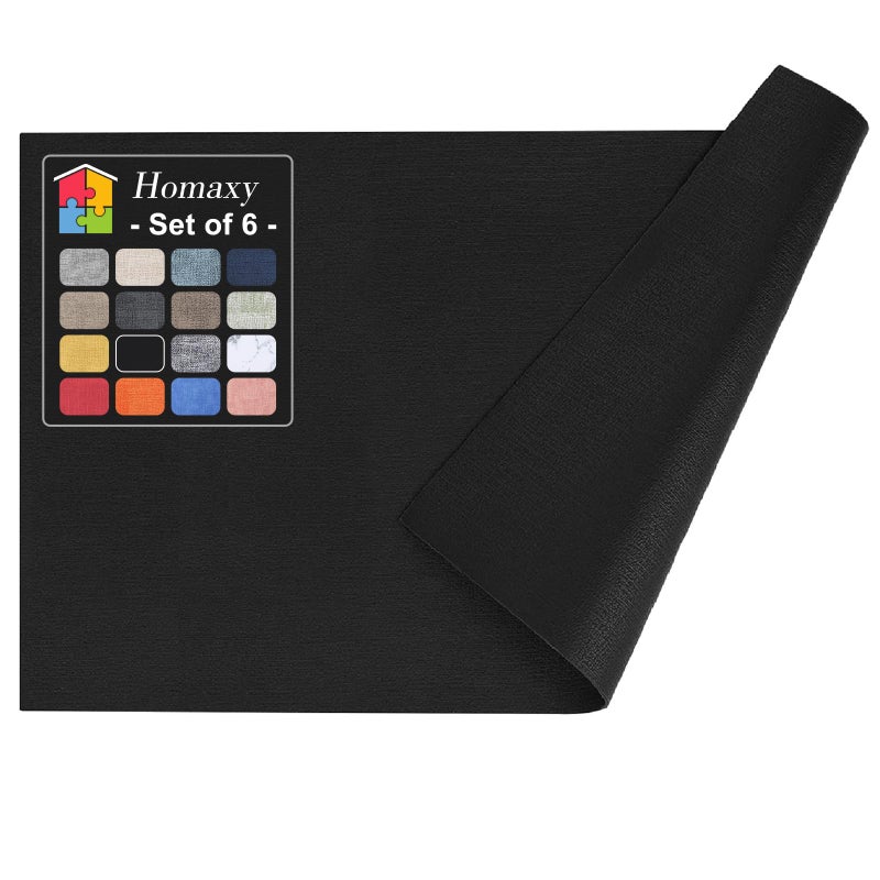 Homaxy Faux Leather Heat Resistant Placemats for Dining Table Set of 6 Waterproof Wipeable Washable PU Table Mats Easy to Clean AntiSlip Place Mats 118 x 17 Black