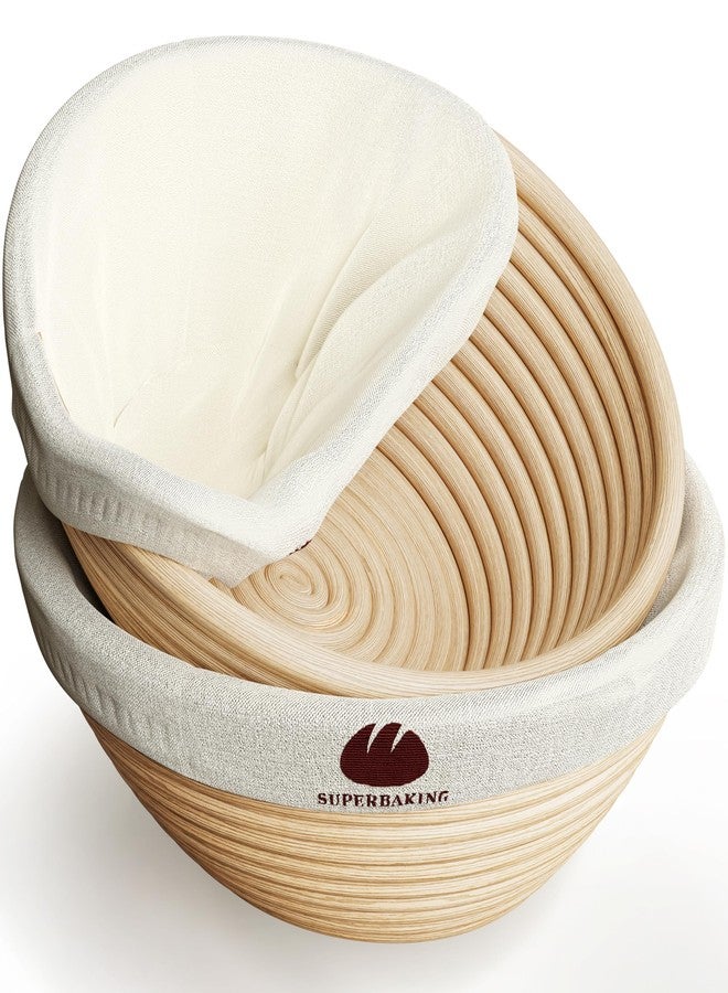 Superbaking 2 pcs Banneton Bread Proofing Basket, 9" Splinter-Free Round Rattan Bread Basket with Liners, Sourdough Starter Kit, Sourdough Bread Baking Supplies & Sourdough Kit, Bread Making Tools - Image 1