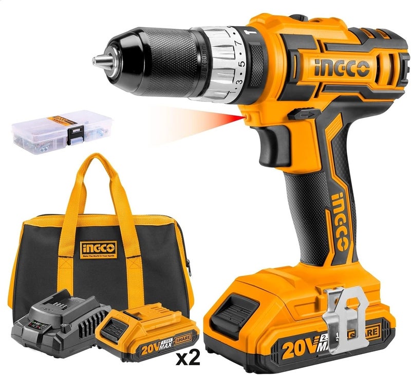 INGCO Impact Drill, Cidli2002 Lithium-Ion Impact Drill, 20V Cordless Impact Drill With 2Pcs Battery Pack And 1Pc 1Hr Fast Charger 22500/Min Impact Rate, Cordless Impact Drill Electric Impact Drill - Image 1