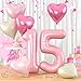 Biapian 40 Inch Pastel Pink 15 Balloons Large Light Pink 15 Balloon Number with Pearl Baby Pink Cream Foil Heart Balloons for Girls 15th Birthday Party Baby Shower Anniversary Princess Party Decorations - Image 2