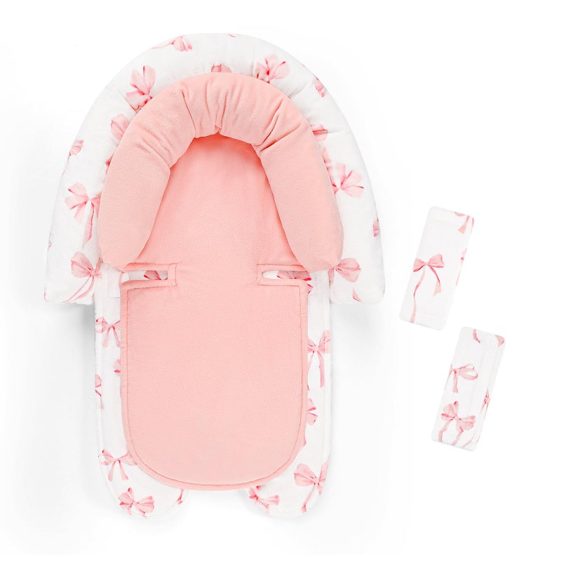 DAYEEBALL Infant Car Seat Insert with 2 Strap Pads, Carseat Cushion Baby Boy & Girl, Soft and Comfortable Carseat Head Support for Newborn, Pink Bow - Image 1