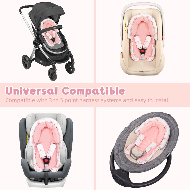 DAYEEBALL Infant Car Seat Insert with 2 Strap Pads, Carseat Cushion Baby Boy & Girl, Soft and Comfortable Carseat Head Support for Newborn, Pink Bow - Image 4