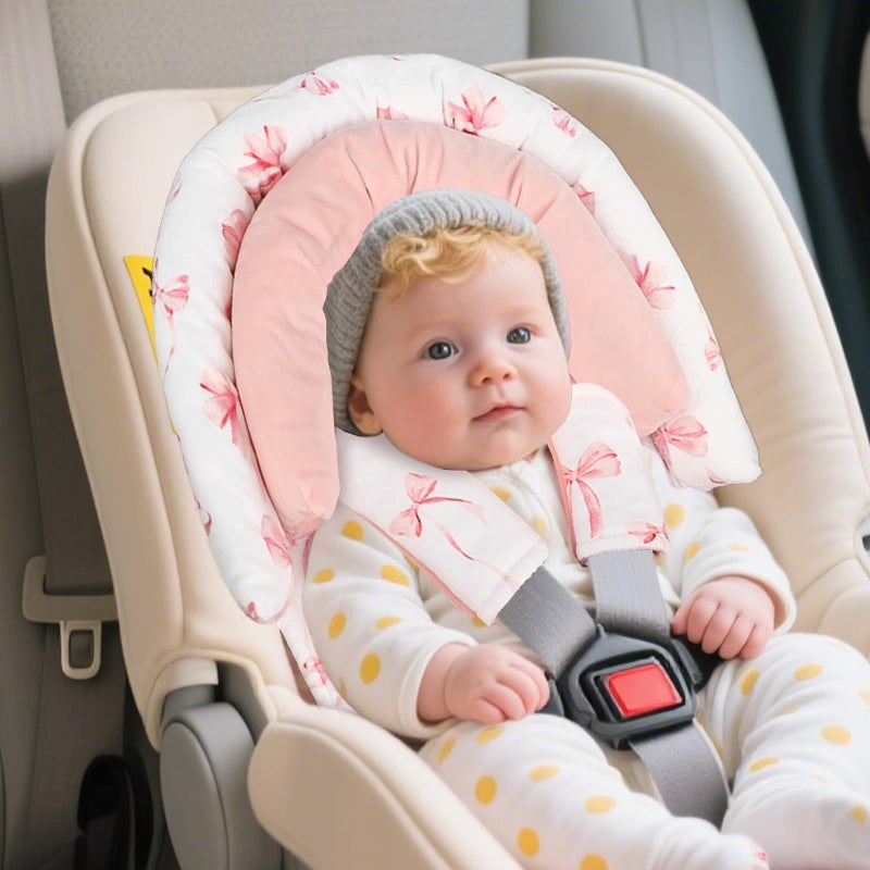 DAYEEBALL Infant Car Seat Insert with 2 Strap Pads, Carseat Cushion Baby Boy & Girl, Soft and Comfortable Carseat Head Support for Newborn, Pink Bow - Image 2
