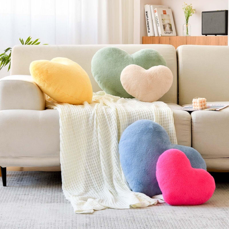 XVTRU Sage Green Heart Pillows  Cute Heart Decorative Pillow  Heart Shaped Throw Pillows for Bed  Faux Rabbit Fur Plush Hoom Decor Pillow Cushion for Chair Sofa Living Room (Medium-15.7""x11.8"") - Image 4