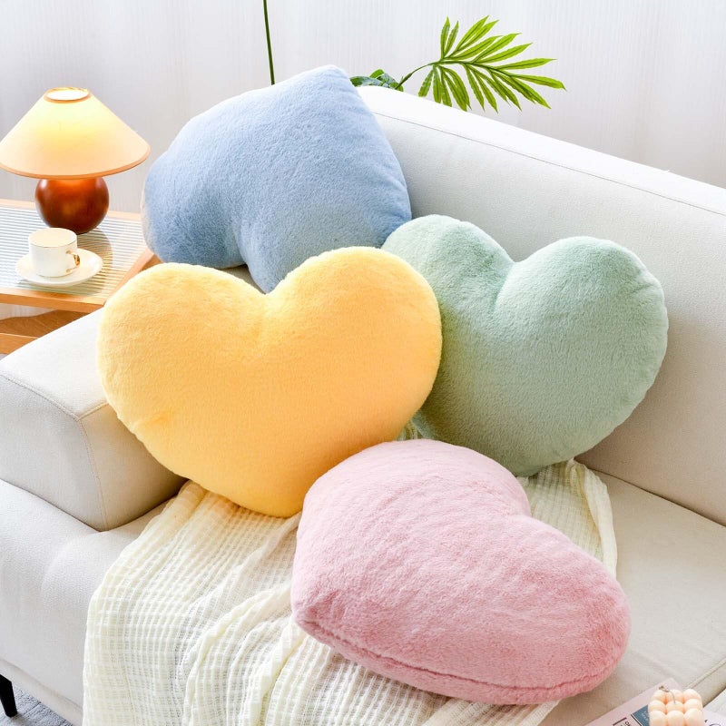 XVTRU Sage Green Heart Pillows  Cute Heart Decorative Pillow  Heart Shaped Throw Pillows for Bed  Faux Rabbit Fur Plush Hoom Decor Pillow Cushion for Chair Sofa Living Room (Medium-15.7""x11.8"") - Image 3