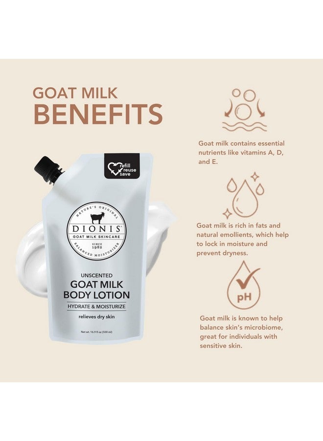 Dionis Goat Milk Skincare Body Lotion 16.9oz Refill Pouch, Cruelty Free Clean Ingredients & Dermatologist Tested Lotion for Dry Skin, Hydrating & Deeply Moisturizing Rich in Vitamins, Unscented - Image 2
