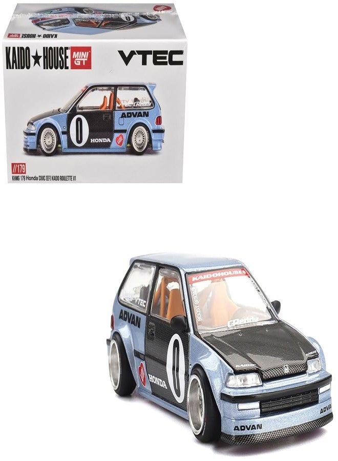 Mini GT KHMG179 Honda Civic EF Kaido Roulette V1 Blue Metallic with Carbon Hood & Doors Designed by Jun Imai House Special 1-64 Scale Diecast Model Car