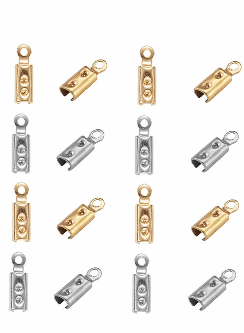 Excefore Folding Crimp Ends 100Pcs 2 Colors 304 Stainless Steel Fold Over Cord Ends for Cord Tassel Leather Ribbon Necklace Jewelry Accessories - Image 3