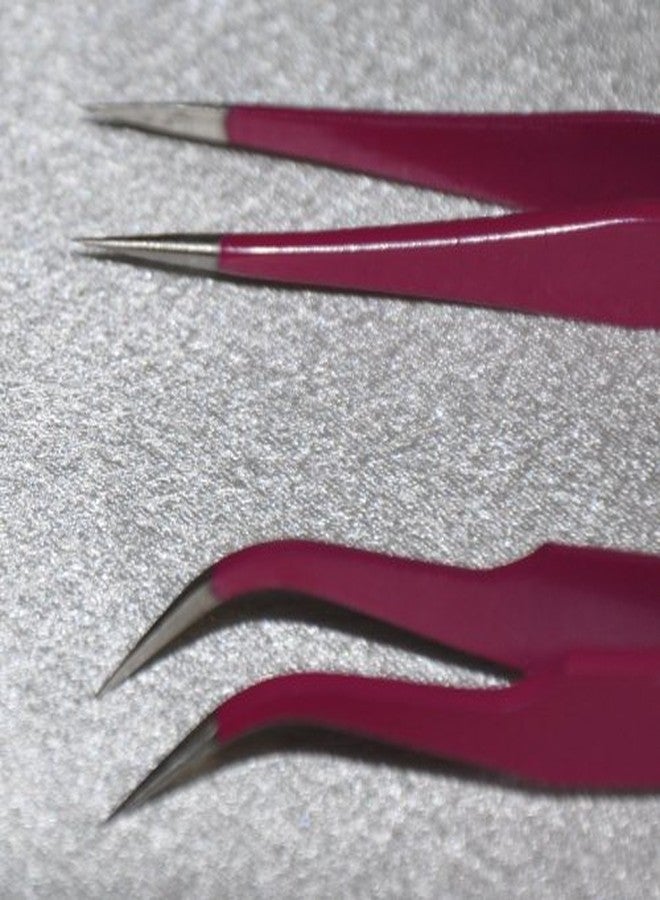 iLash Store Eyelash Extension 1 Set of Magenta ESD Straight & Curved Tweezers - Image 2