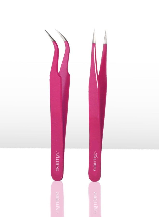 iLash Store Eyelash Extension 1 Set of Magenta ESD Straight & Curved Tweezers - Image 1
