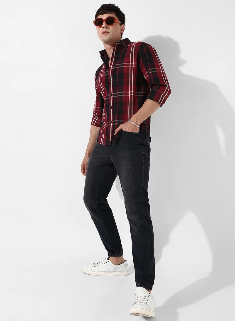 Campus Sutra Campus Sutra Men's Plaid Red Button Up Regular Fit Shirt For Casual Wear | Cotton Spread Collar Shirt Crafted With Regular Sleeve, Comfort Fit & High-Performance For Everyday Wear