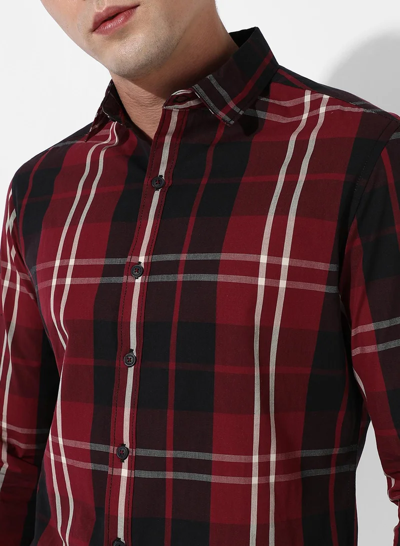 Campus Sutra Campus Sutra Men's Plaid Red Button Up Regular Fit Shirt For Casual Wear | Cotton Spread Collar Shirt Crafted With Regular Sleeve, Comfort Fit & High-Performance For Everyday Wear