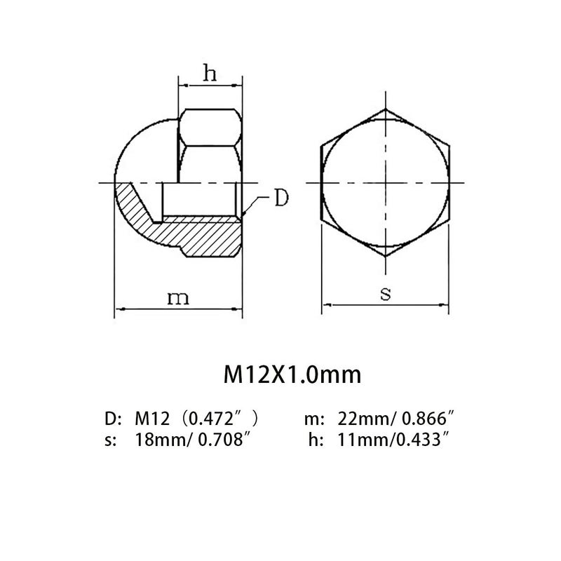 DGZ M12X1.0mm 304 Stainless Steel Fine Thread Hex Acorn Cap Nuts Decorative Nut Caps 5pcs - Image 3