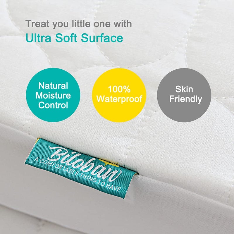 Biloban Crib Mattress Protector Sheets Waterproof 2 Pack, Quilted Crib Mattress Pad Cover Fitted Fits for Toddler Bed Mattress, White, 52” x 28” - Image 4