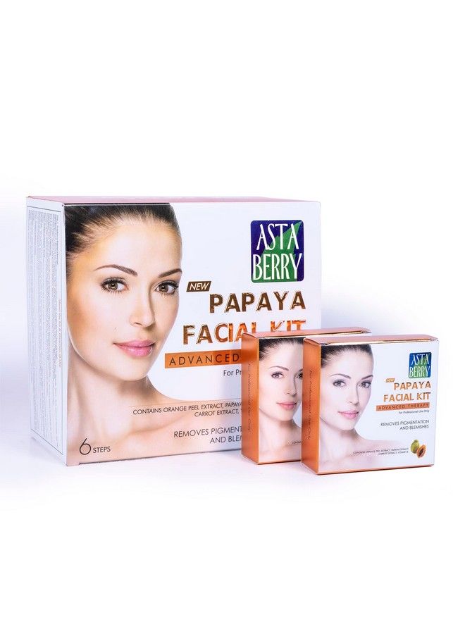 Astaberry Papaya Facial Kit 12 Pouch Set For All Skin Types (6 Steps) Advanced Therapy; Professional Facial Kit; Removes Blemishes & Pigmentation; Contains Papaya Extracts - Image 2