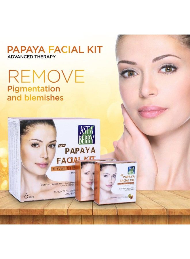 Astaberry Papaya Facial Kit 12 Pouch Set For All Skin Types (6 Steps) Advanced Therapy; Professional Facial Kit; Removes Blemishes & Pigmentation; Contains Papaya Extracts - Image 4