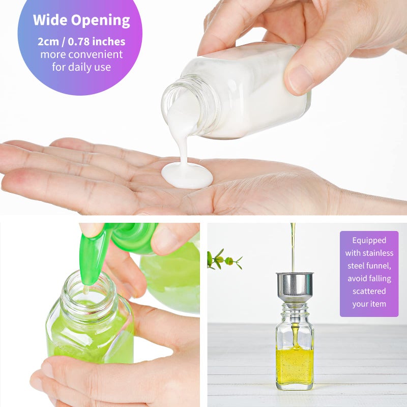 Syntic Clear Reusable Ginger Shot Bottles with Caps - 8 Pack 2 oz Small Square Glass Jars with 8 Sealed Conical Inner Caps & 8 Airtight Lids, Wide Mouth Juice bottles for Fridge, Extra Sticker, Funnel - Image 4