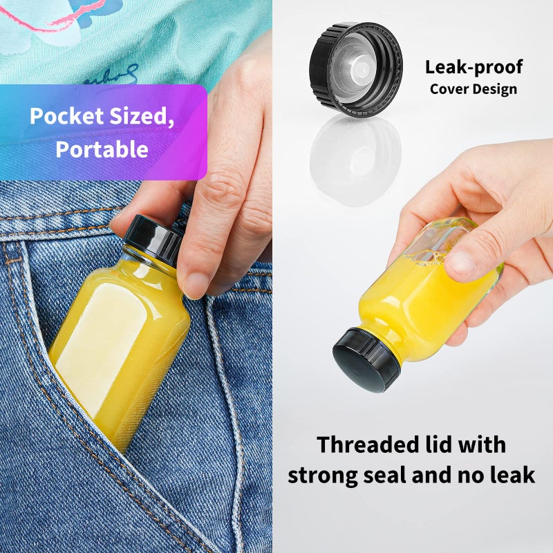 Syntic Clear Reusable Ginger Shot Bottles with Caps - 8 Pack 2 oz Small Square Glass Jars with 8 Sealed Conical Inner Caps & 8 Airtight Lids, Wide Mouth Juice bottles for Fridge, Extra Sticker, Funnel - Image 3