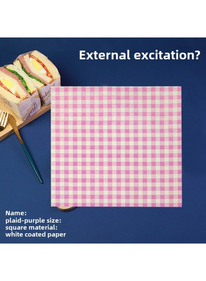 Sandwich Wrapping Paper Oil-absorbing And Oil-proof Hamburger Paper Bread Tray Pad Paper Lunch Roll LOGO-Color:500 To Send 450 Sealing Stickers-Specifications:Plaid-purple 18*18 - Image 1