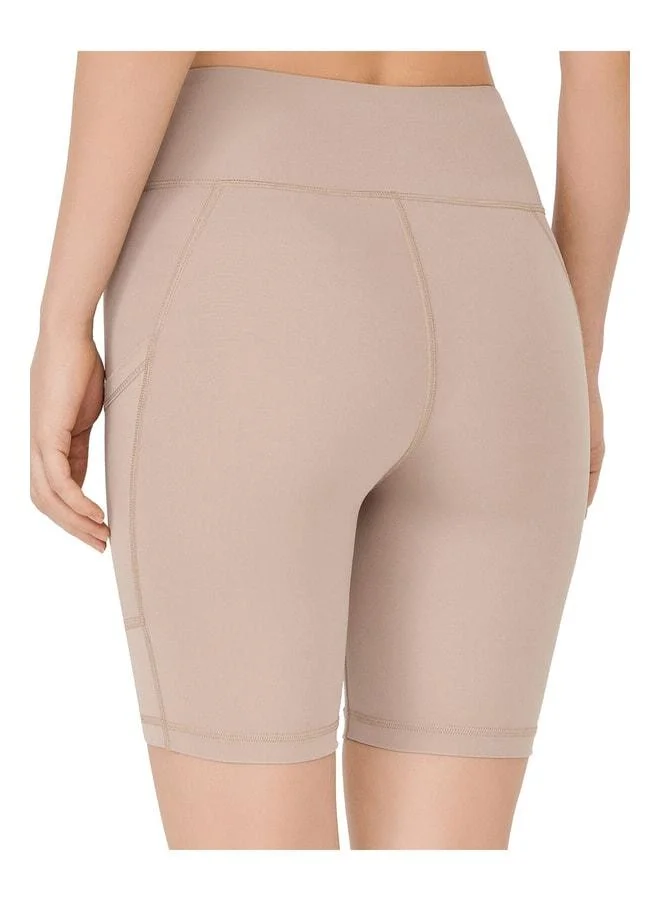 Los Ojos Women's Beige High-Waist Shaping Double-Pocket Bike Shorts Short Sports Leggings.
