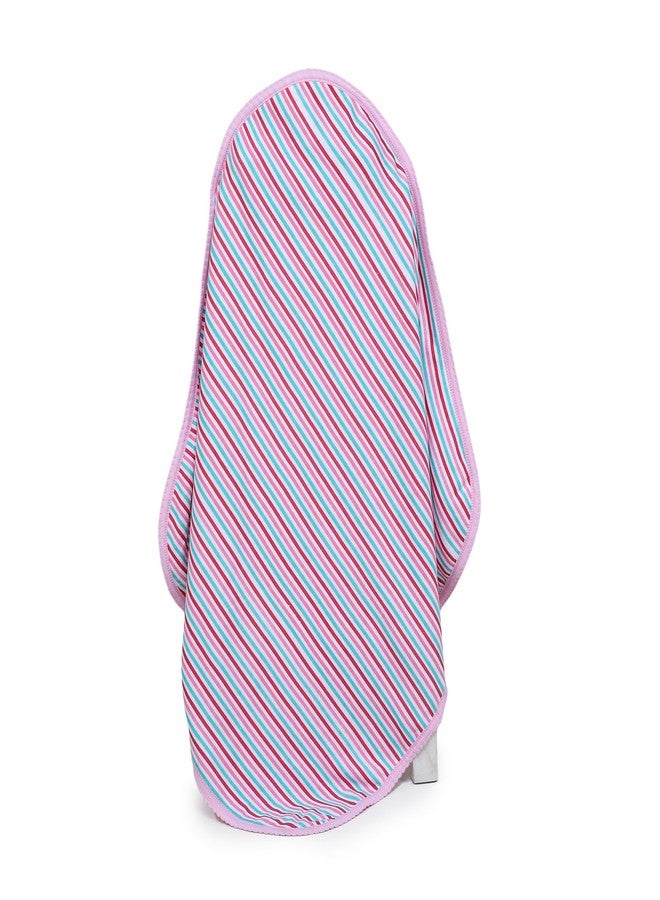 Phedarus Multipurpose Hooded Baby Bath Towel-Ultra Soft, Absorbent Baby Bath Towels for Newborn Boy and Girl Animal Face Towel | Reversible with Stripes Print | 78cms x 75cms | Pink - Image 2